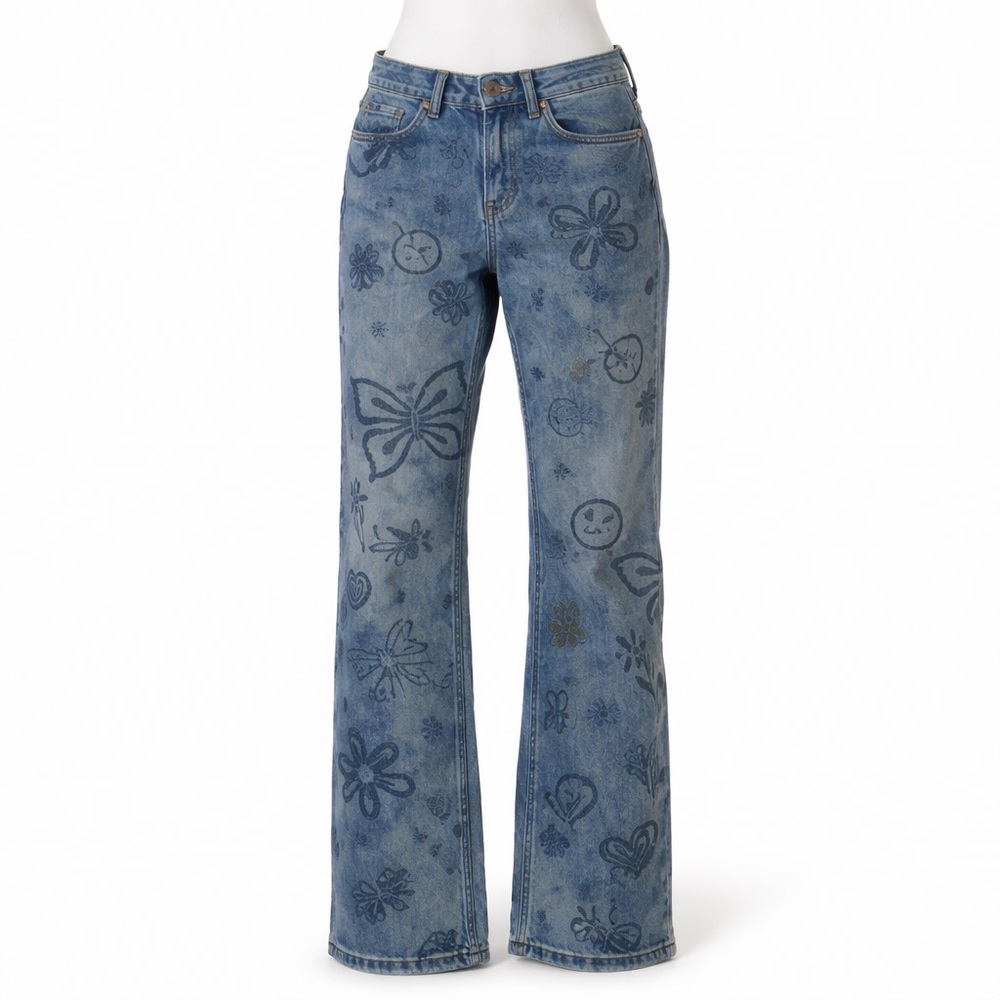 BDG Urban Outfitters Doodle Print Cowboy Jeans Size 25 Y2K Graphic Denim